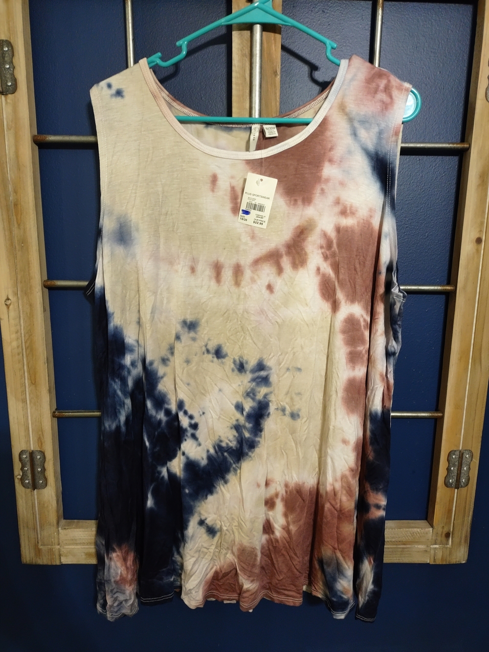 Tie-Dye Sleeveless Women’s Tank Top - Blue, Brown, Cream Soft And Stretchy